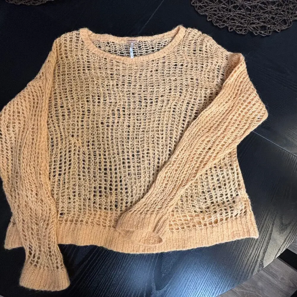 Free People Alpaca Blend Open Knit Sweater Medium Boho Lightweight Pullover